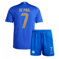 Argentína Rodrigo De Paul #7 Vonkajší Detský futbalový dres Copa America 2024 Krátky Rukáv (+ trenírky)